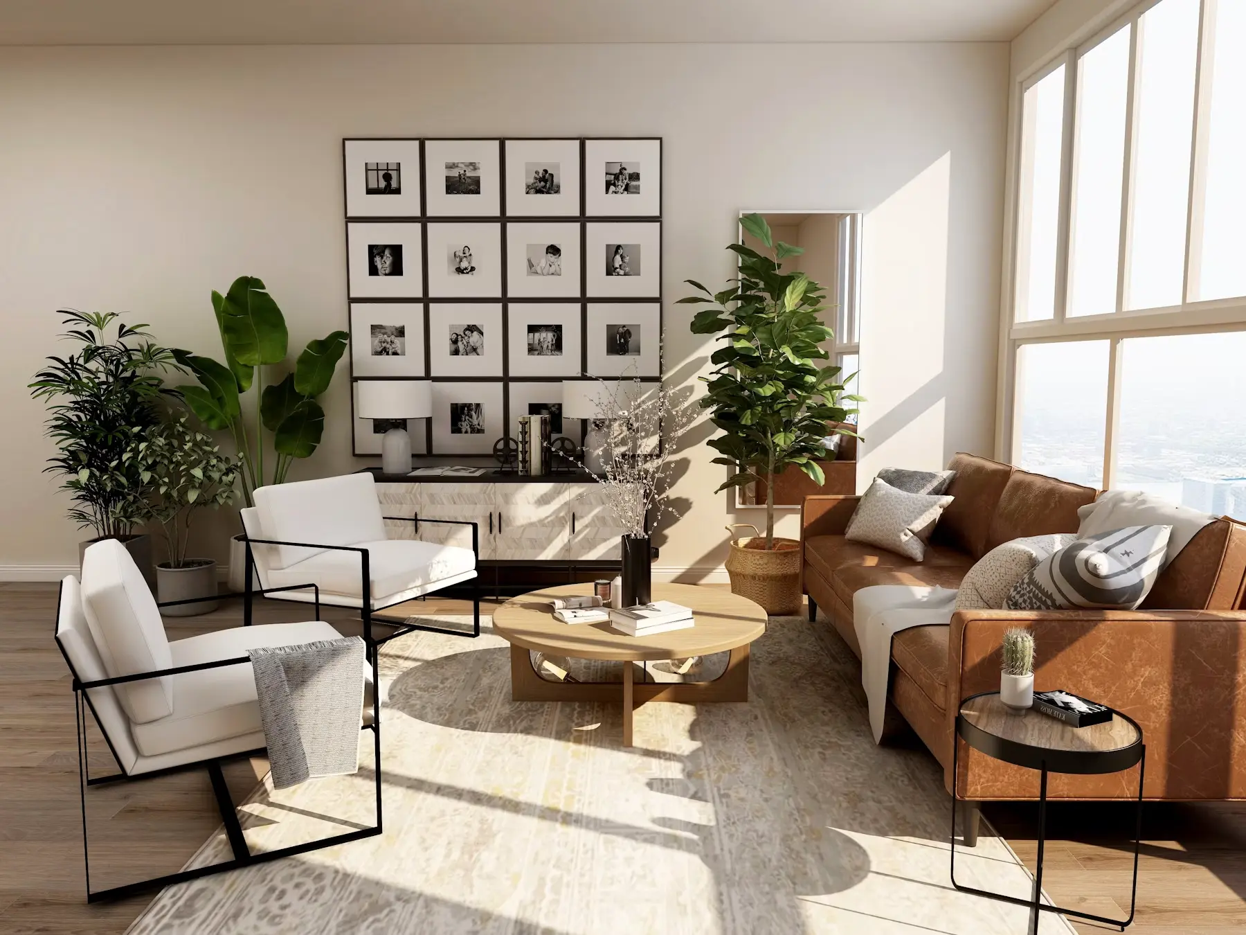 Warm sunset light filling a luxury interior lounge