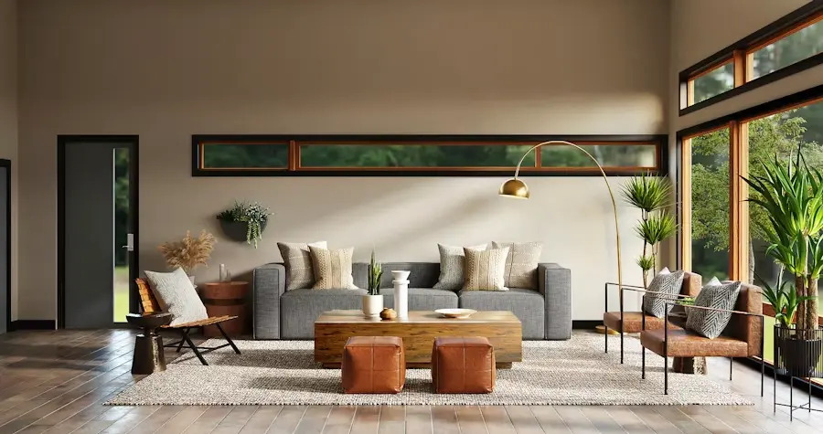 Sunlit living room with contemporary furnishings